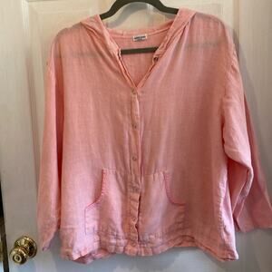 Subtle Tones peach linen hooded snap down closure top or jacket